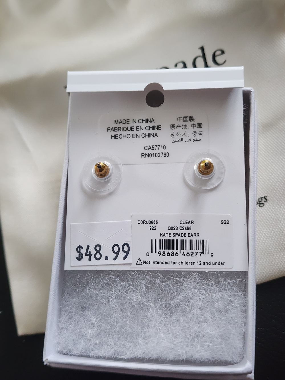 ✨️Kate Spade New York Crystal Stud Earrings – Gold Tone | NWT with Dust Bag - Picture 4 of 4